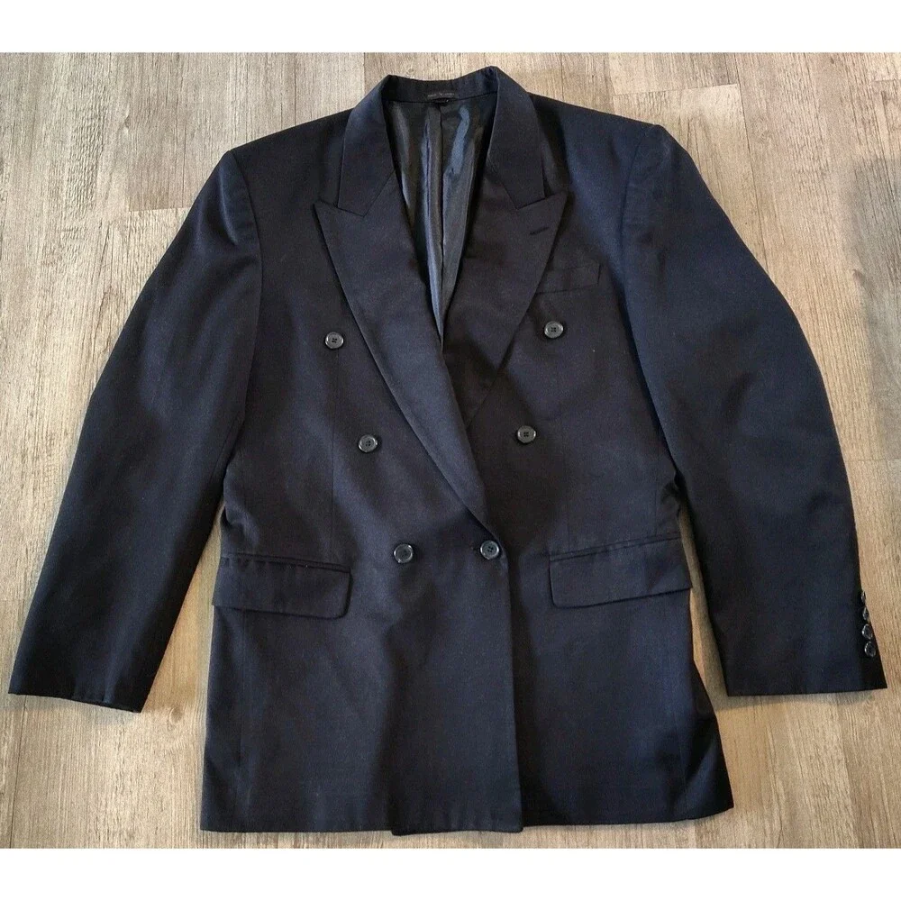 Giorgio Ferraro Mens 40R Black Double Breasted Suit Jacket Peak Lapel Formal